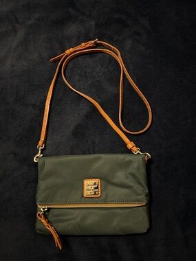 Dooney & Bourke dark green Nylon Crossbody with Tan Leather Strap